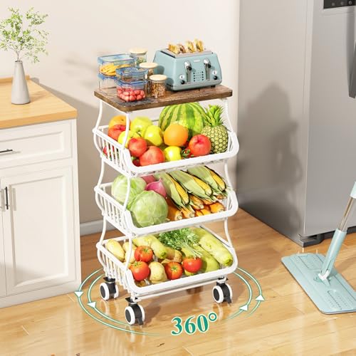 4 Tier Fruit and Vegetable Basket Stand for Kitchen (White / 4 Tiers)