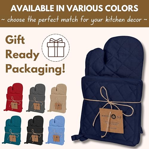 4 Piece Set 2 Oven Mitts & 2 Potholders (Navy)