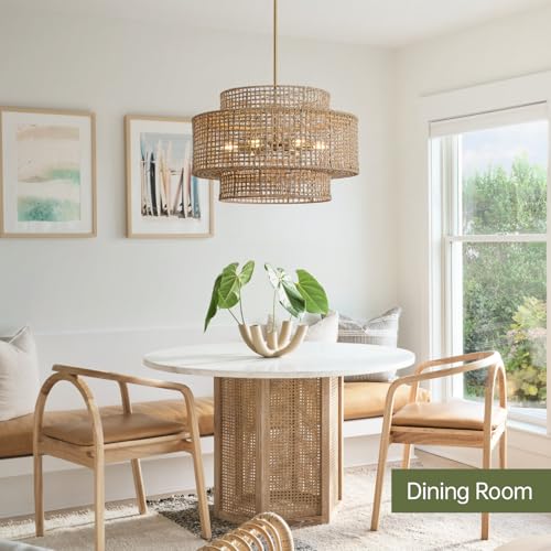 24" Rattan Chandelier for Dining Room (Gold / 24" 6-Light)