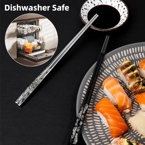 Dragon & Phoenix Reusable Stainless Steel Chopsticks (Stainless Steel)