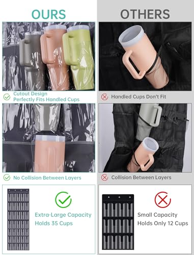 35 Pocket Door Hanging Cup Organizer Fit for Stanley Tumbler 30 40oz (75.2'' x 24.4" / Dark Gray (Upgraded))