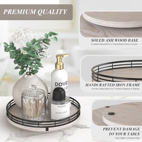 9 Inch Rustic Whitewashed Wooden Lazy Susan Organizer
