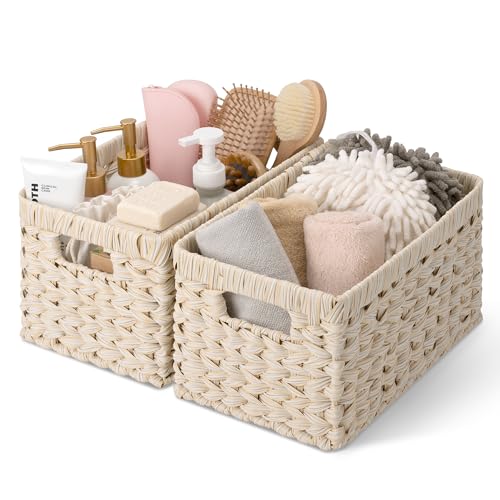 White Wicker Baskets for Storage (Butter Milk / 13"L x 8¼"W x 7"H)