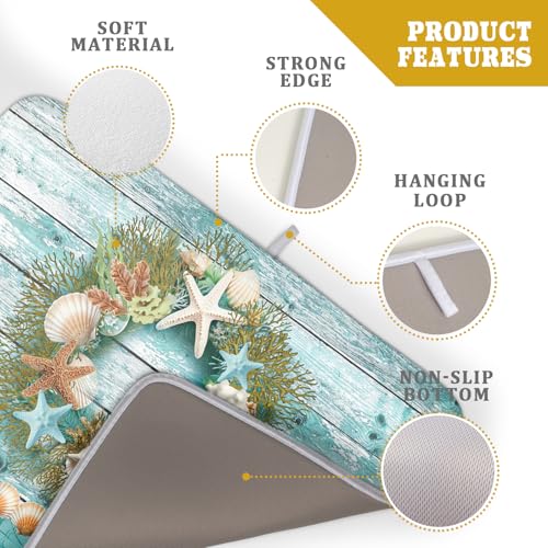 Coastal Wreath Dish Drying Mat 18x24 inch Starfish Shell Absorbent Microfiber Dish Rack Mats Drainer Pad Kitchen Countertop Accessories (Coastal Wreath / 18" x 24")