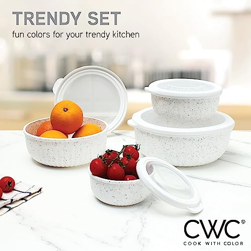 Prep Bowls with Lids (Speckled White / 8 Piece Set - Wide Bowls)