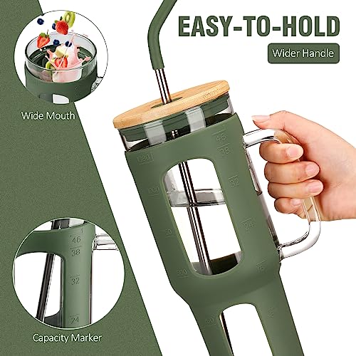 Glass Tumbler with Lid and Straw (Olive / 46 Ounces)