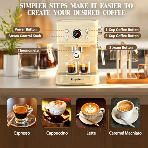04E 20 Bar Espresso Machine with Milk Frother Steam 1100W White (Minimalist)