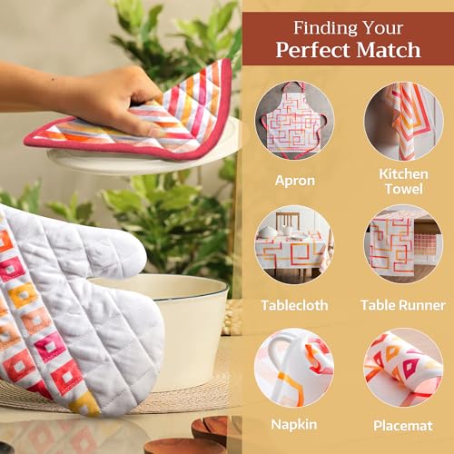 100% Cotton Oven Mitt & Pot Holder Set (073 - Summer Maze / 7.5" x 13" & 8" x 8" (Oven Mitt & Pot Holder))