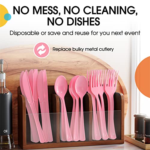 Pink Plastic Forks 200 Pieces Pink Forks Disposable Utensils Heavy Duty Plastic Cutlery Set Disposable Cutlery Sets Flatware Sets Silverware Set Party Supplies & Party Tableware (Pink / Forks)
