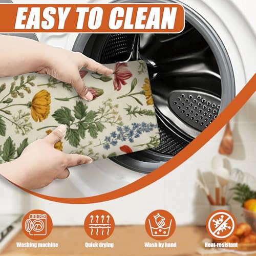 Spring Wild Flower Dish Drying Mat for Kitchen Counter Microfiber Absorbent Dish Kitchen Drying Mat Draining Reusable Washable for Dishes