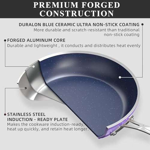 Healthy Duralon Blue Ceramic Nonstick Cookware Set (Metallic Lilac Purple / 12pc Cookware Set / Cookware Set)