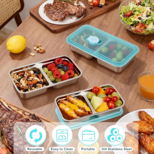 3 Pack Stainless Steel Snack Containers with Lids (3PCS-BLUE)