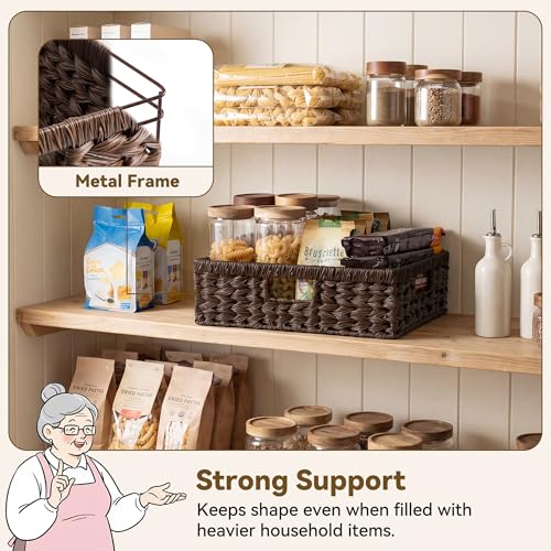 Wicker Storage Baskets for Shelves (Brown / 15¼"L x 11¾"W x 4¾"H)