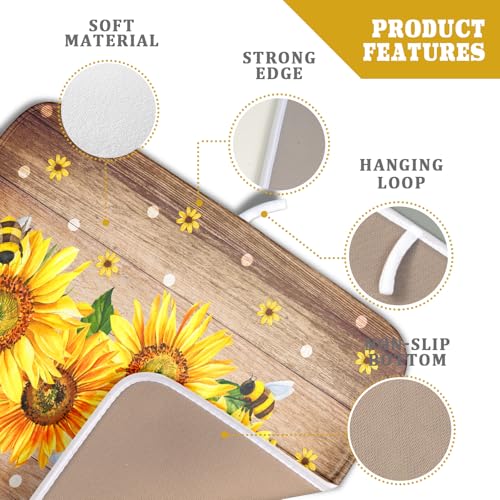 Sunflower Bee Dish Drying Mat for Kitchen Counter Home 16x18 Inch Wood Barn Microfiber Drainer Rack Mats Washable Absorbent Dish Dry Pad (Sunflower Bee Wood / 16" x 18")