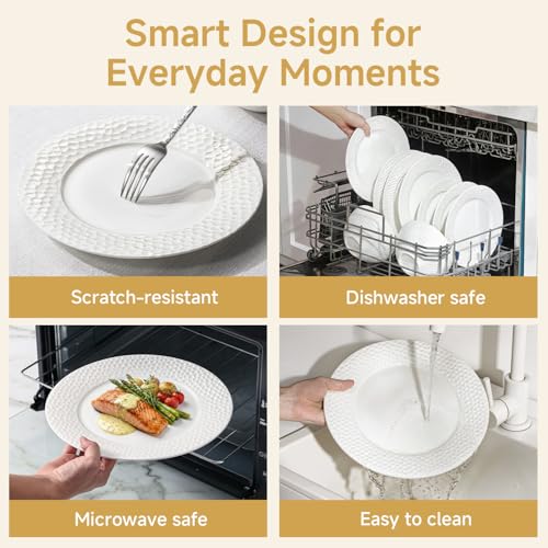 18Pcs Hammered Rim White Bone China Set (White-hammered / service for 6-18pcs)