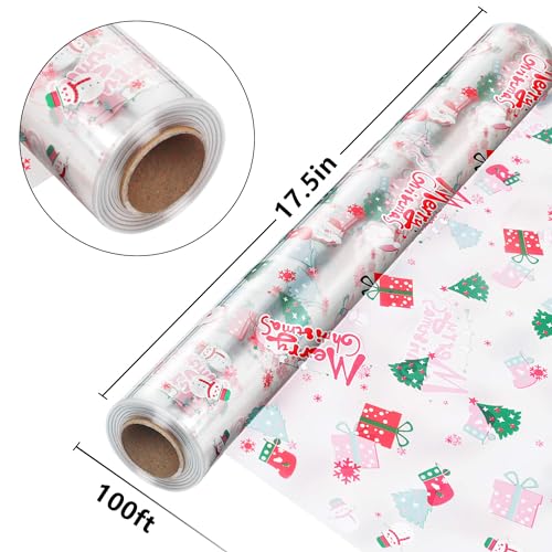 100' Long X 17.5” Wide Christmas Cellophane Wrap Roll (145.83 Sq Ft)