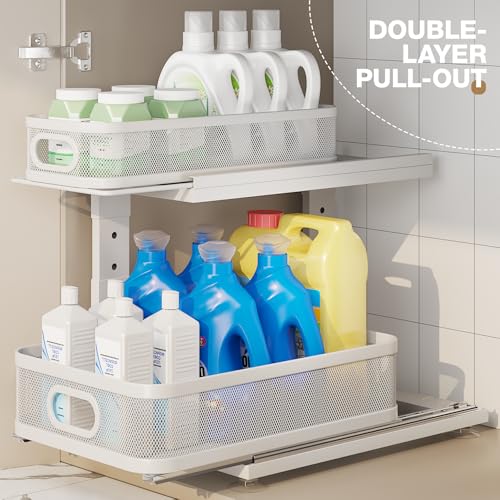 2 Pack Under Sink Organizer With Next (White / 2 Pack-15.5"Dx12.4"-16.5"H)