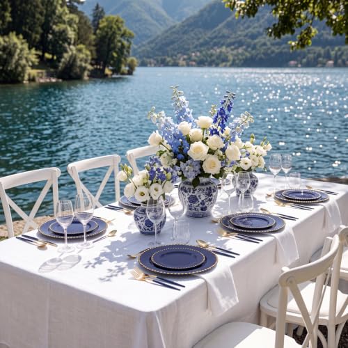 100PCS Navy Blue Plastic Plates with Gold Trim for Party Banquets (Navy Blue and Gold Plastic Plates / 100PCS)