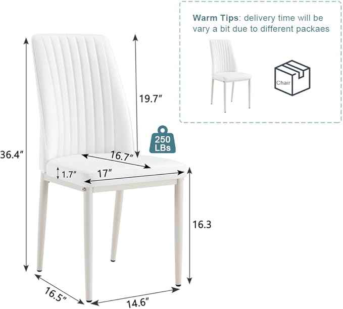 Modern Dining Chairs Set - 8 Armless PU Leather Chairs with Metal Legs for Dinner Room, Office, Waiting Room (Set of 8, All-White)