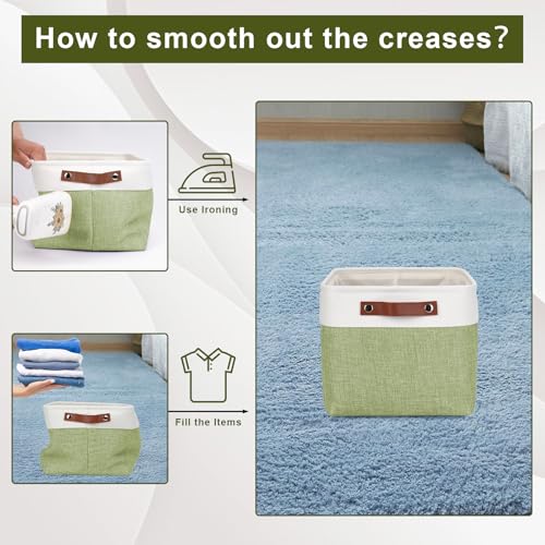 Storage Bins Large Fabric Storage Baskets for Shelves 3 Pack (Green / Off-White / Large -15"x11"x9.5")