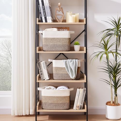 Cotton Rope Storage Baskets for Organizing Dark Brown 3 (Gradient Dark Brown / 3 pcs-13”x9.9”x8.7”)