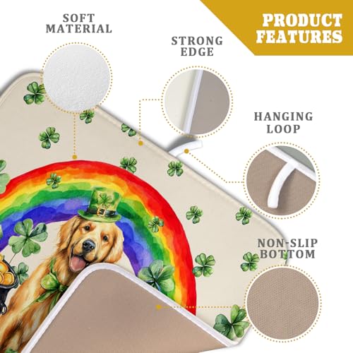 St Patricks Day Drying Mat Samll Lucky Clovers Green Kitchen Decor Counter Mats for Dog Lover (Green Lucky Gog / 18" x 16")