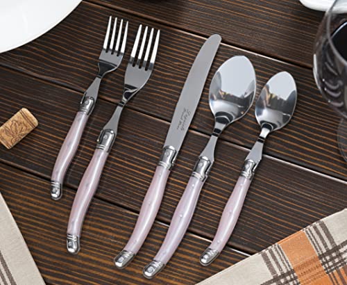 Laguiole 20 Piece Stainless Steel Flatware Set (Petal Pink)