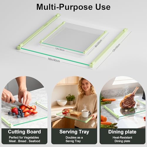 2PCS Glass Cutting Board with Silicone Grip (Green)
