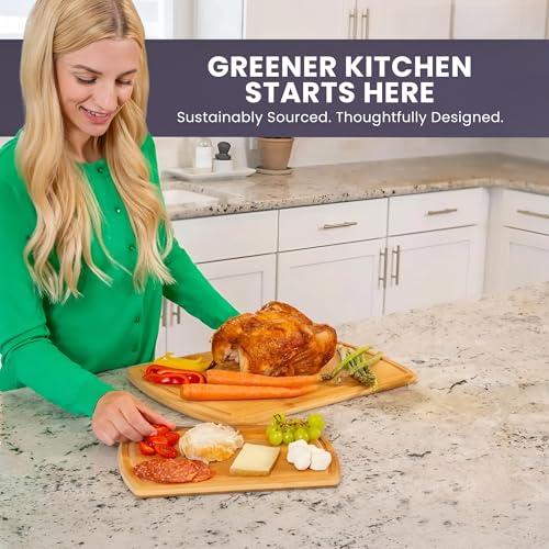 Extra Large Bamboo Cutting Board Set of 2 (Glue-Free Surface - Round)