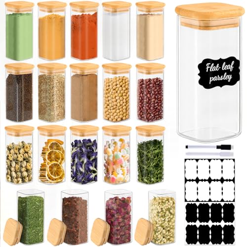 20 Pack 10 oz Square Glass Spice Jars with Lids and Labels (20pcs / 10oz)