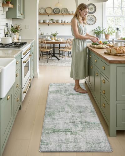 Kitchen Floor Mats Cushioned Anti Fatigue Runner Rug 23x59 Green (Green / 59"L x 23"W x 0.4"Th)