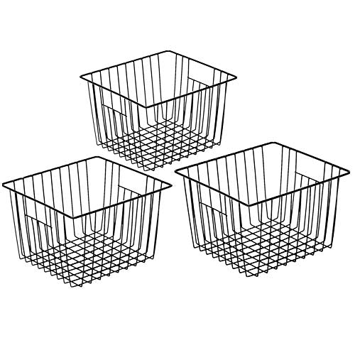 Wire Metal Basket Bin Storage Baskets Modern Farmhouse Food (Black-3pack / 11''L X 10''W X 7''H)