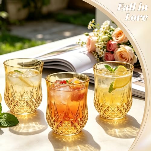 100 Pack Plastic Stemless Wine Glasses (Gold)