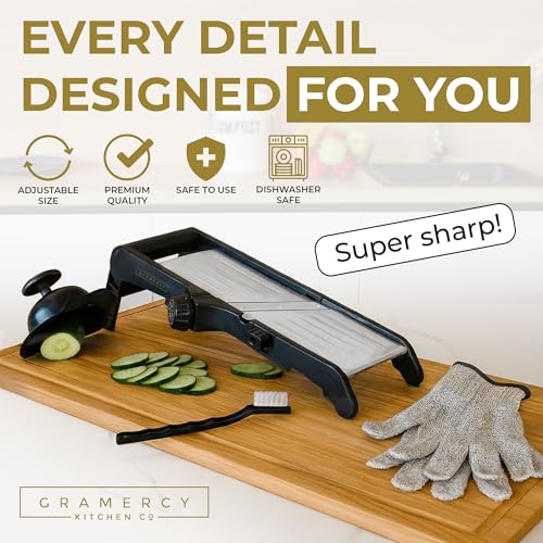 Gramercy Adjustable Mandoline Waffle Slicer for Kitchen (Black/Gray)