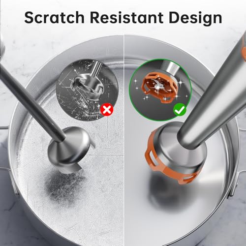 Immersion Blender Handheld Corded Hand Blenders Set 1100W (Orange Brown / 5 in 1)