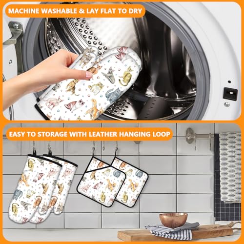 Cute Cats Oven Mitts and Pot Holders Sets 4Pcs (Cute Cats)
