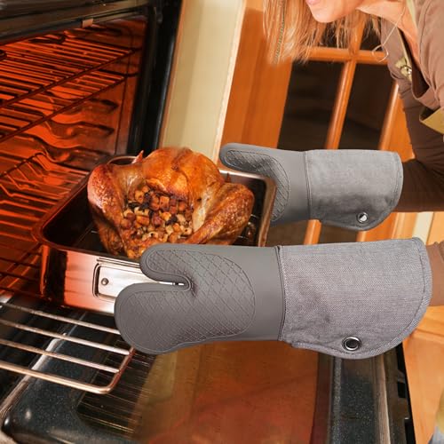 Professional Microwave Silicone Oven Mitts one Pair (Oven mitts / Khaki Oven Mitts)