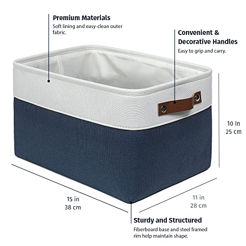 15x11in Canvas Storage Baskets 3 Pack (Navy Blue / Off-White / Large - 3pc)