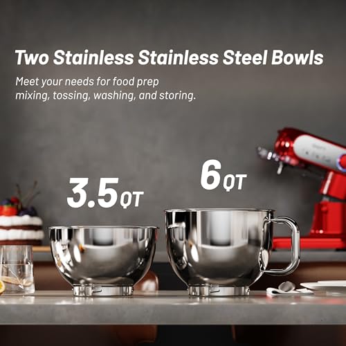 Stand Mixer 3.5QT&6QT Bowls Mixers Kitchen Electric Stand Mixer Red (Red / Two Bowls (3.5QT + 6QT))