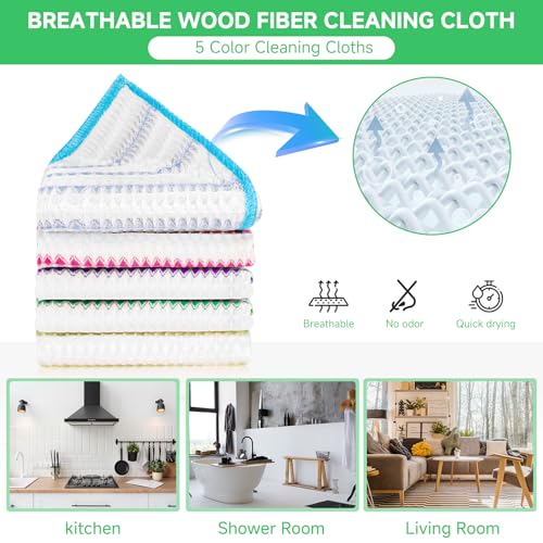 15Pcs Micro Wood Fiber Cleaning Cloths (Multicolor / 11.5x11.5inch-15Pack)