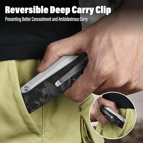 Penguin V2 Folding Pocket Knife (Red Shredded CF Overlay)