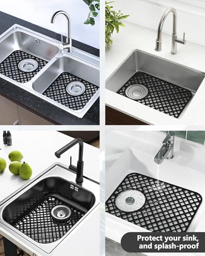 2 Pack Silicone Sink Protectors for Kitchen Sink (Black)