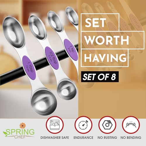 Stainless Steel Magnetic Measuring Spoons Set of 8 (Orchid / 1-Pack)