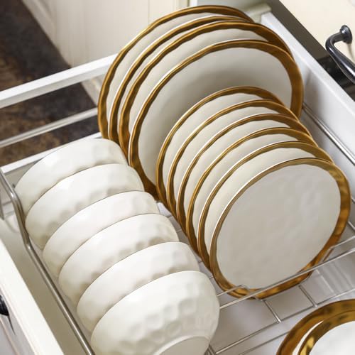 Ceramic Salad Bowls Set for Kitchen (White with Golden)