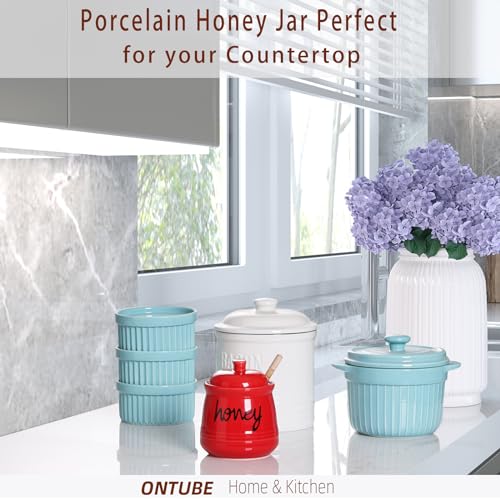 Honey Jar with Dipper and Lid (Red)