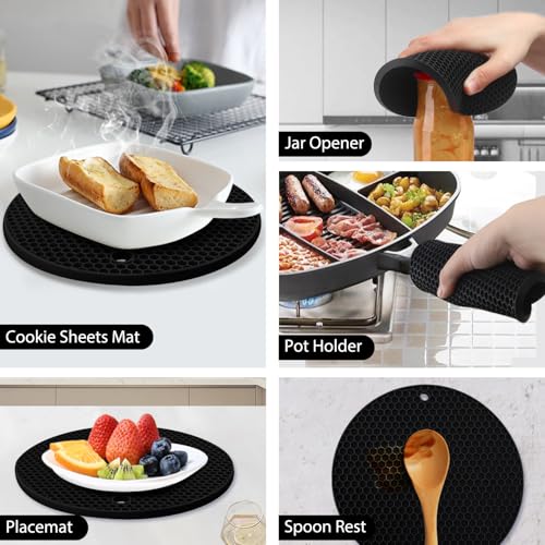 4 Pack Silicone Trivet Mats (9x9in / 04 Black)