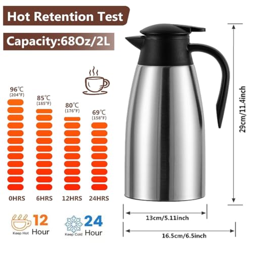 70 Oz Insulated Thermal Coffee Carafe Stainless Steel Double Walled Vacuum Coffee Thermos (Sliver, 2L)