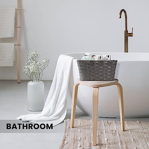 2 Pack Plastic Wicker Bathroom Baskets (12" x 12" x 6" / Dark Grey)