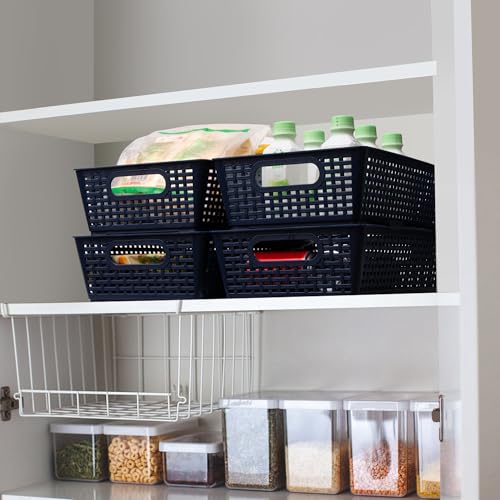 Stackable Woven Plastic Basket (Dark Blue)