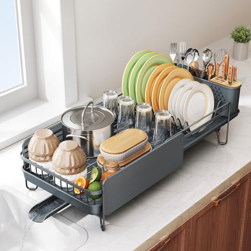 Large Dish Drying Rack for Kitchen Counter (Gray)